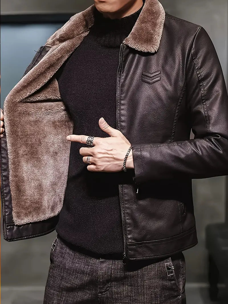 PrimeLeather Lederjacke in Dunkelbraun mit sichtbarem Fellfutter